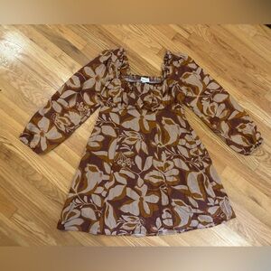 NWT Gilli Floral Brown Dress Puff Sleeve A Line Size Large women’s